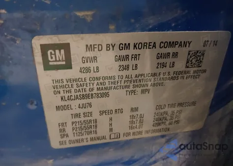 2014 Buick Encore z USA, uszkodzony, nr VIN KL4CJASB9EB783095